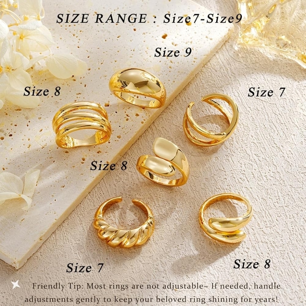 18K Gold Plated Chunky Stackable Rings Set - Picture 4 of 5
